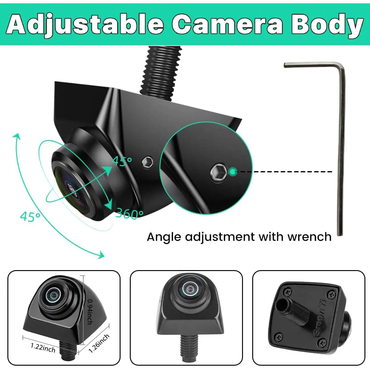 Car Backup Camera with Dynamic Trajectory Guide Line, GreenYi HD 960x720 Reverse Rear/Front/Side View Cam, Night Vision