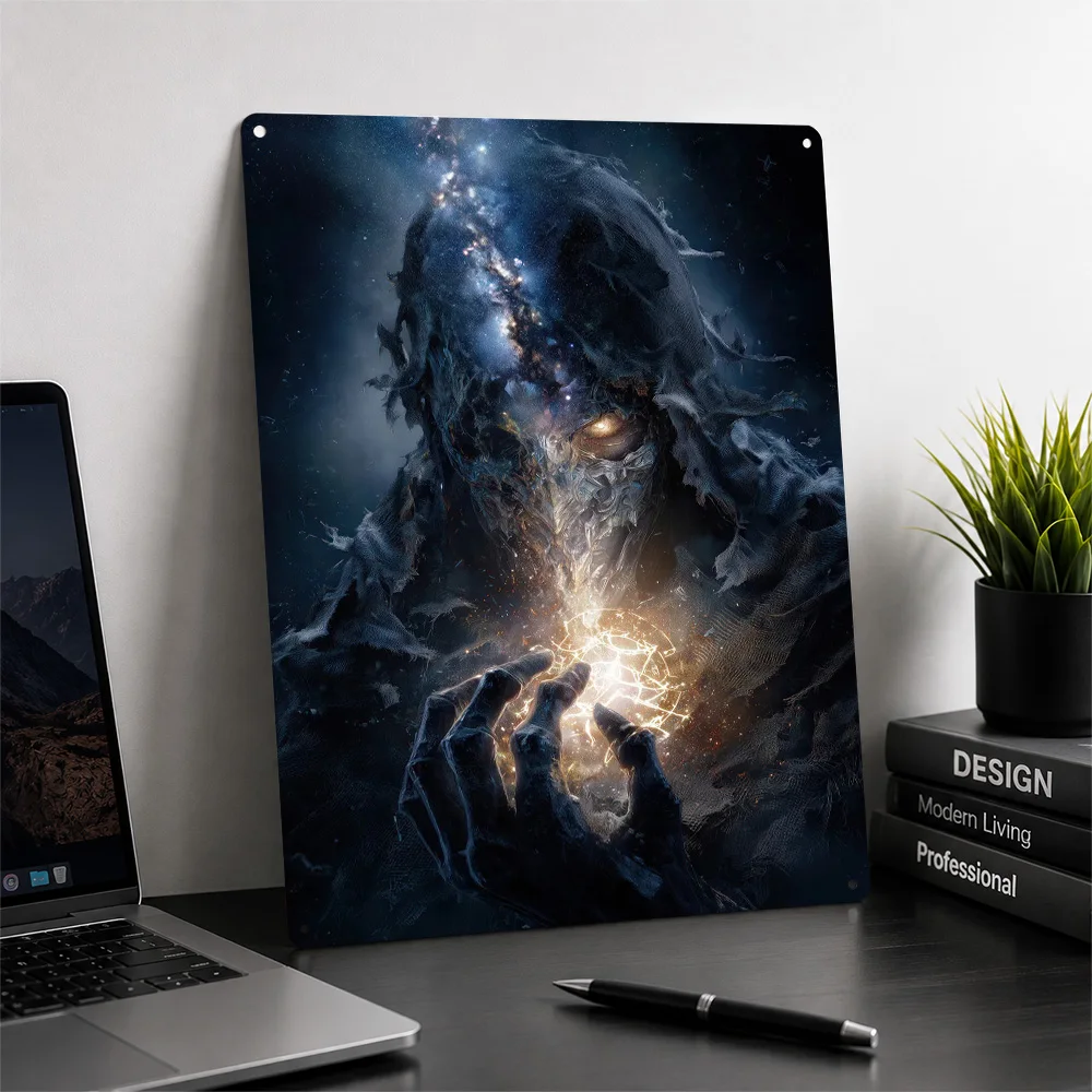 Cosmic Sorcerer Poster Retro 3D Printed Metal Signs Customized Wall Hanging Gift for Office Decor Room Home Decoration Luxury