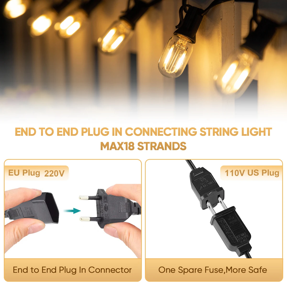 Wodoodporna girlanda światła zewnętrzne T22 220V 110V lampa Led E12 z możliwością podłączenia ciepłe białe podwórko weselne oświetlenie na imprezę dekoracja kempingowa