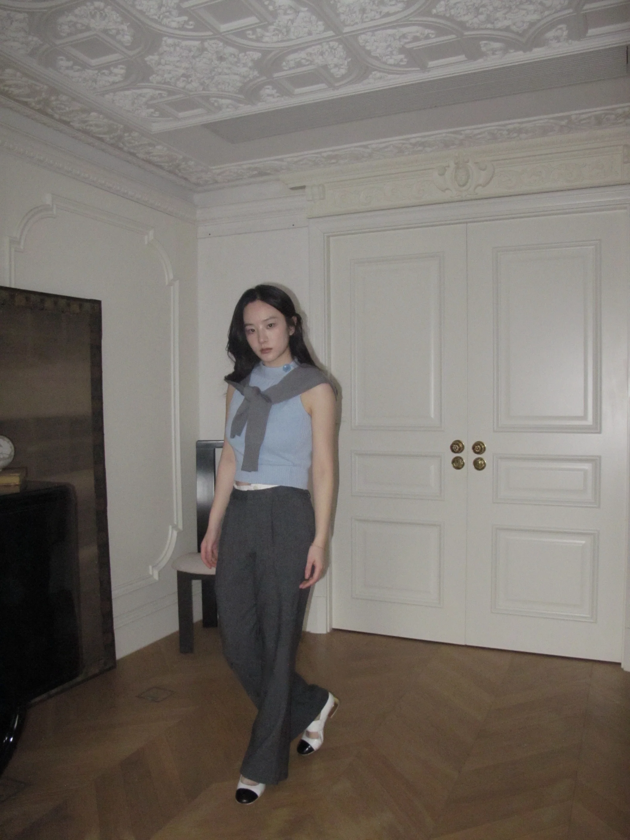 Feiedete Goose Dviation 小さくフレンドリーなデザイン プリーツウエスト ハイウエスト ストレートレッグ ロングパンツ レディース ビジネススーツ パンツ