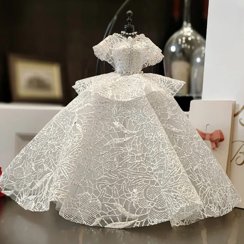 Luxury Mini Wedding Dress Ornament Exquisite Lace Bridal Gown Model Desktop Decoration Anniversary Birthday Home Decor