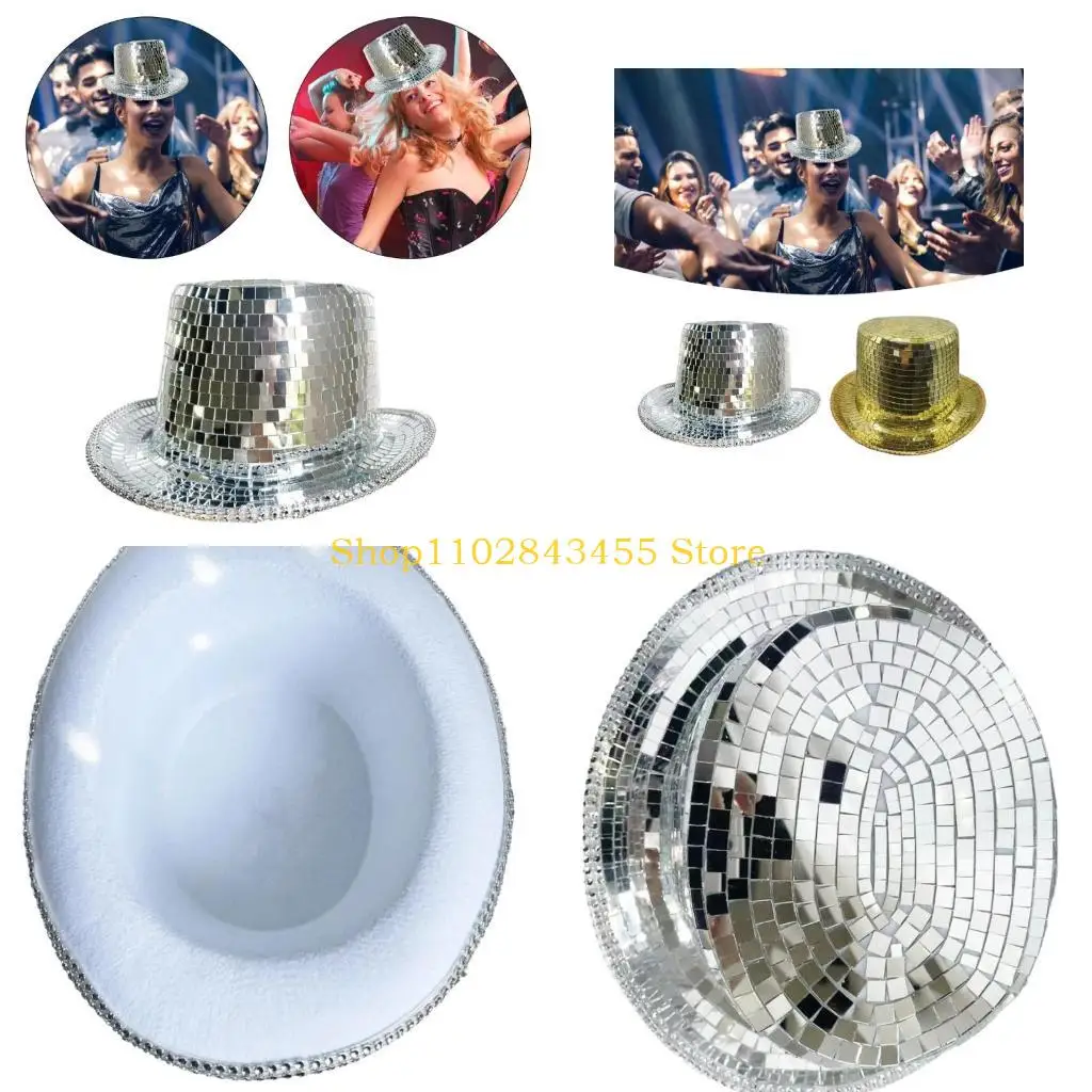 49MC Club Panama Hat Sparkly Mirrored Hat for Disco House Cocktail Parties