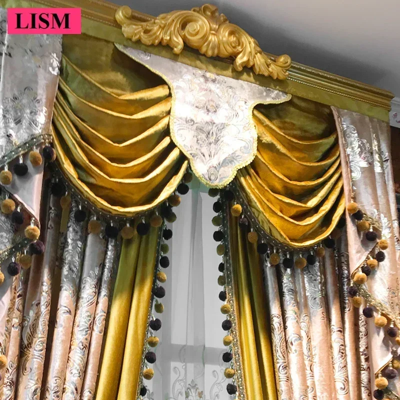 

European Flannel Curtains For Living Room Bedroom Blackout Double Layer Color Matching Decor Custom Valance Embroidery Tulle