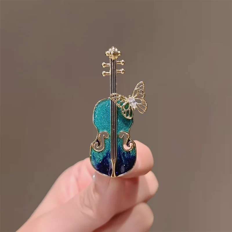 Fashionable Zircon Insect Butterfly Violin Metal Brooch for Women High Quality Pin Girls Dinner Party Clothing Accessories Gift