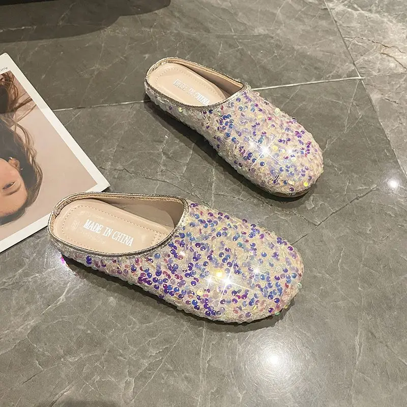 Bling Sequins Slippers 2026 New Summer Women Casual Slippers Korean Style Female Outdoor Non-slip Slides Vacation Beach Shoes