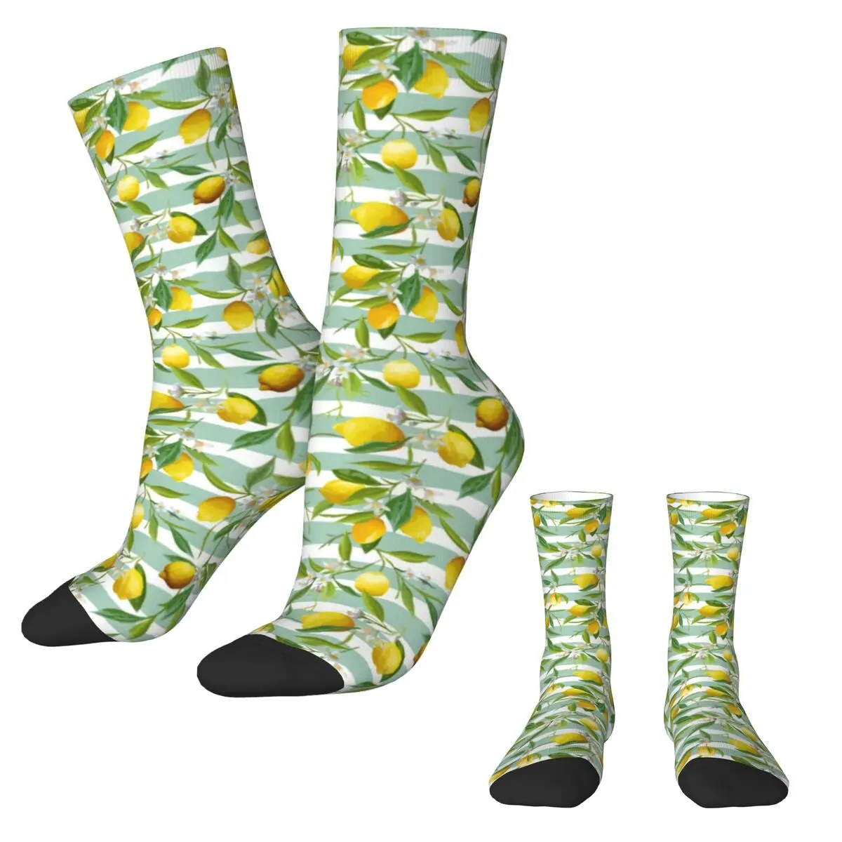 

Lemon Flower Socks Striped Print Leisure Stockings Girls Soft Breathable Running Sports Socks Winter Printed Anti-Slip Socks