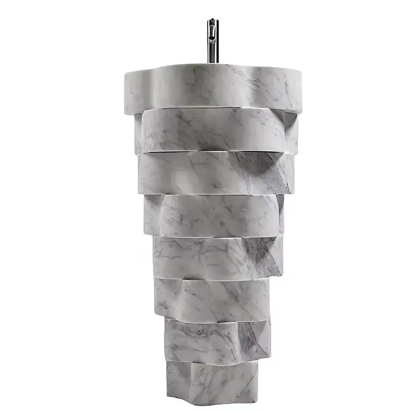Heavy Duty White Marble Washbasin Flower Stacked Art Freestanding Container Sink for Dresser Surface Bathroom Vanity Basin
