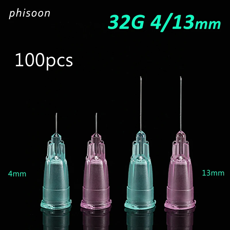 Aguja para Piercing, jeringa transparente de 32G, pegamento de inyección, Punta transparente, tapón para inyección farmacéutico, 32G, 4mm, 13mm