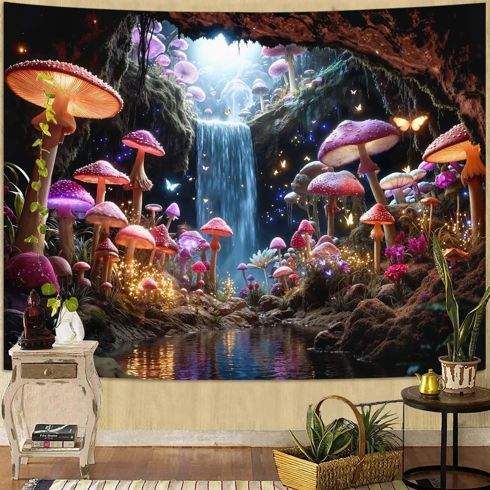 VIKAMA Mushroom Forest Snail Tapestry Wall Hanging, 6 Assorted Designs, Wall Art Decor for Bedroom Living Room