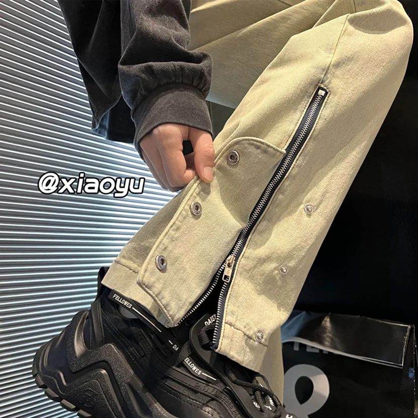 

Мужские джинсы Spring Autumn 2024: Новинка, модный дизайн, прямой крой, свободные, с молнией и пуговицами, в стиле ретро, трендовые, брендовые джинсовые брюки