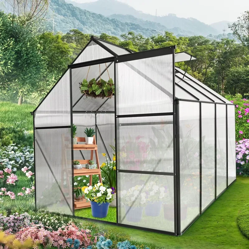 Heavy Duty All-Season Walk-In Polycarbonate Greenhouse 6x8 FT Raised Base Aluminum Anchor for Outdoor Garden Easily Assembled