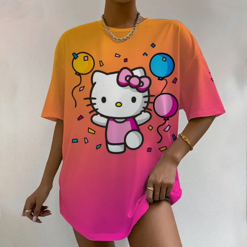 

Hello Kitty 3D Printed Women's Beautiful T-shirt, Sexy Cartoon T-shirt, Fun Clothes, Round Neck, Short Sleeve, Summer 2025