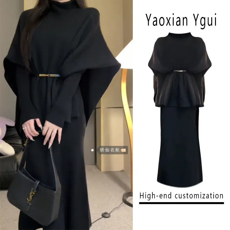 

New Arrival Slimming Elegant Shoulder Shawl Cowl Neck Dress Summer Style Long Sleeve Asymmetric Casual Set Women's Fashion