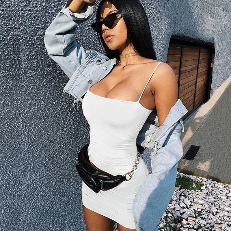 Letnia seksowna czarna sukienka damska Streetwear bez rękawów, bez pleców, solidny pasek Spaghetti Bodycon Casual Clubwear eleganckie sukienki imprezowe — zdjęcie 3