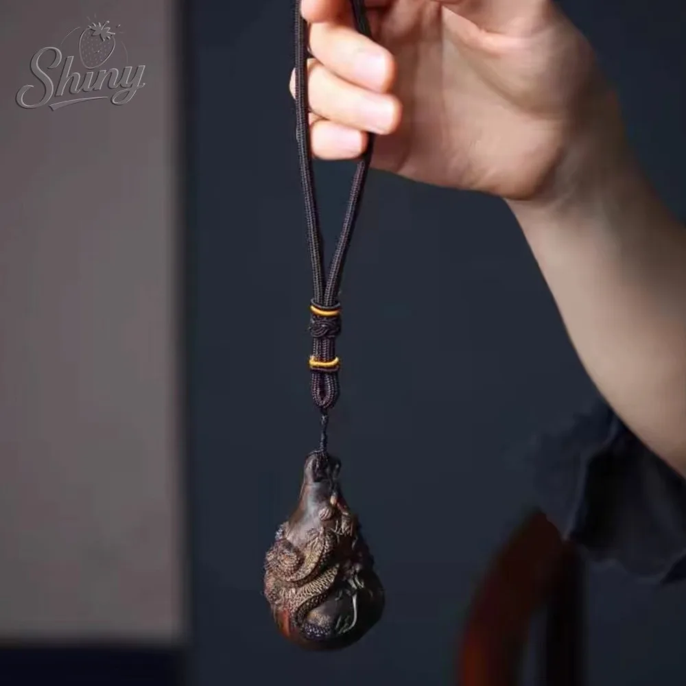 Incense Wood Xianglong Panlong Gourd Handle Piece Many Sons Many Blessings Wood Carving Pendant Carry-on Craft Ornaments