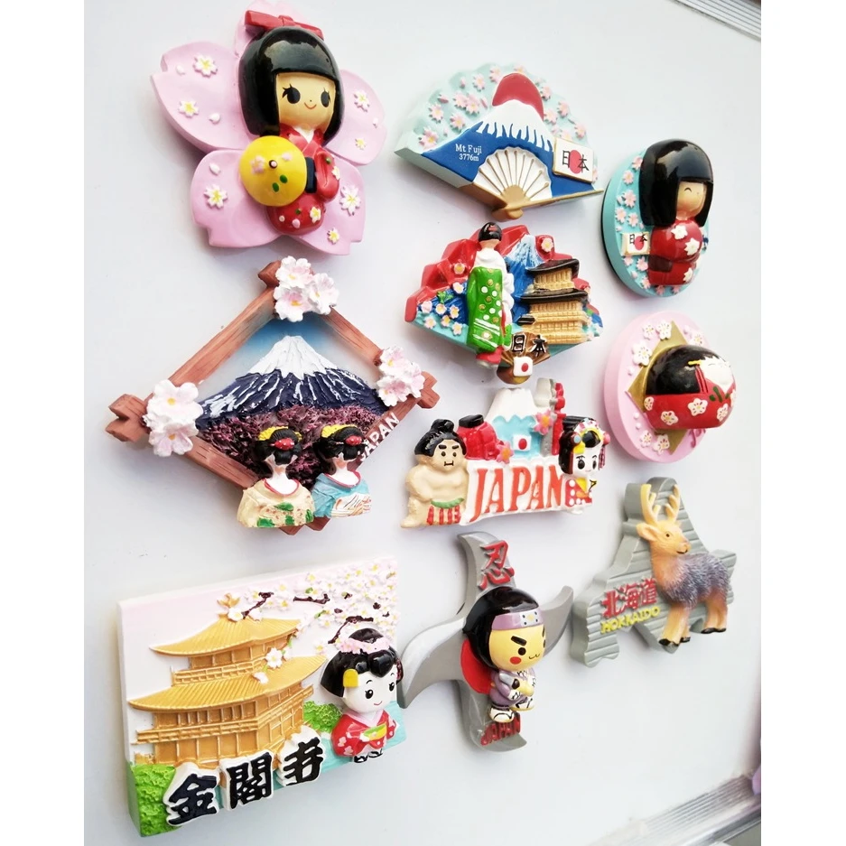 Fridge Magnet Decor Japanese tourist souvenir lucky cat Tokyo Fujiyama Kinkakuji magnetic stickers resin refrigerator stickers