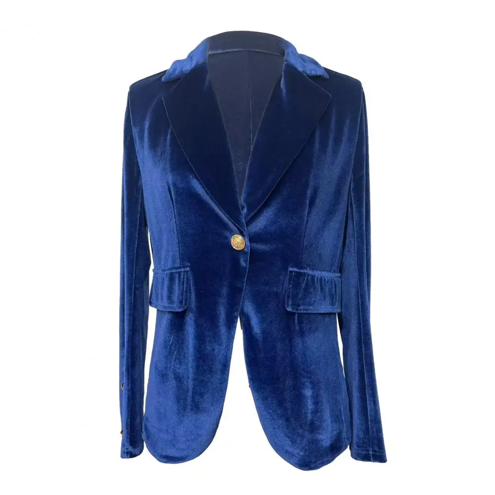 Polyester Spandex Jacket Velvet Blazer for Women Long Sleeve Business Suit Jacket Casual Lapel Office Coat Elegant Button-up