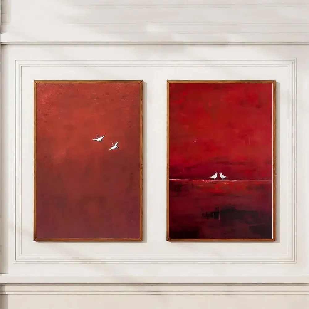 1 قطعة السريالية قرمزي السماء اللوحة الأحمر النقي جدار ديكور مجردة المشارك ذاتية اللصق الفن ورق مقاوم للماء ملصق مقهى