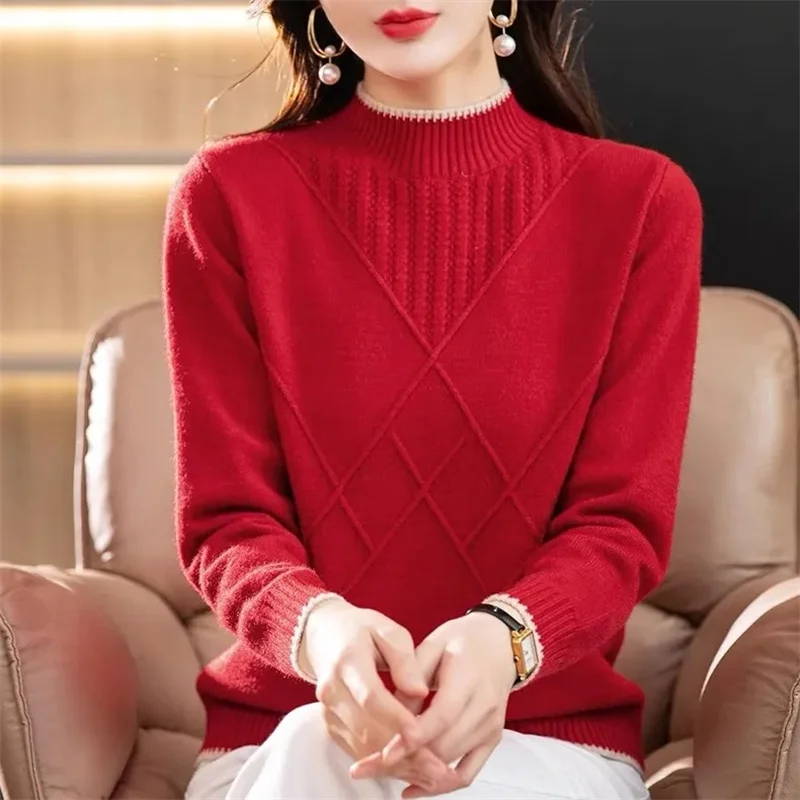 2024 Spring Autumn Thick Sweaters New Half High Neck Warm Bottoming Shirt Wool Pullover Tops Women Pull Femme Jersey Tops