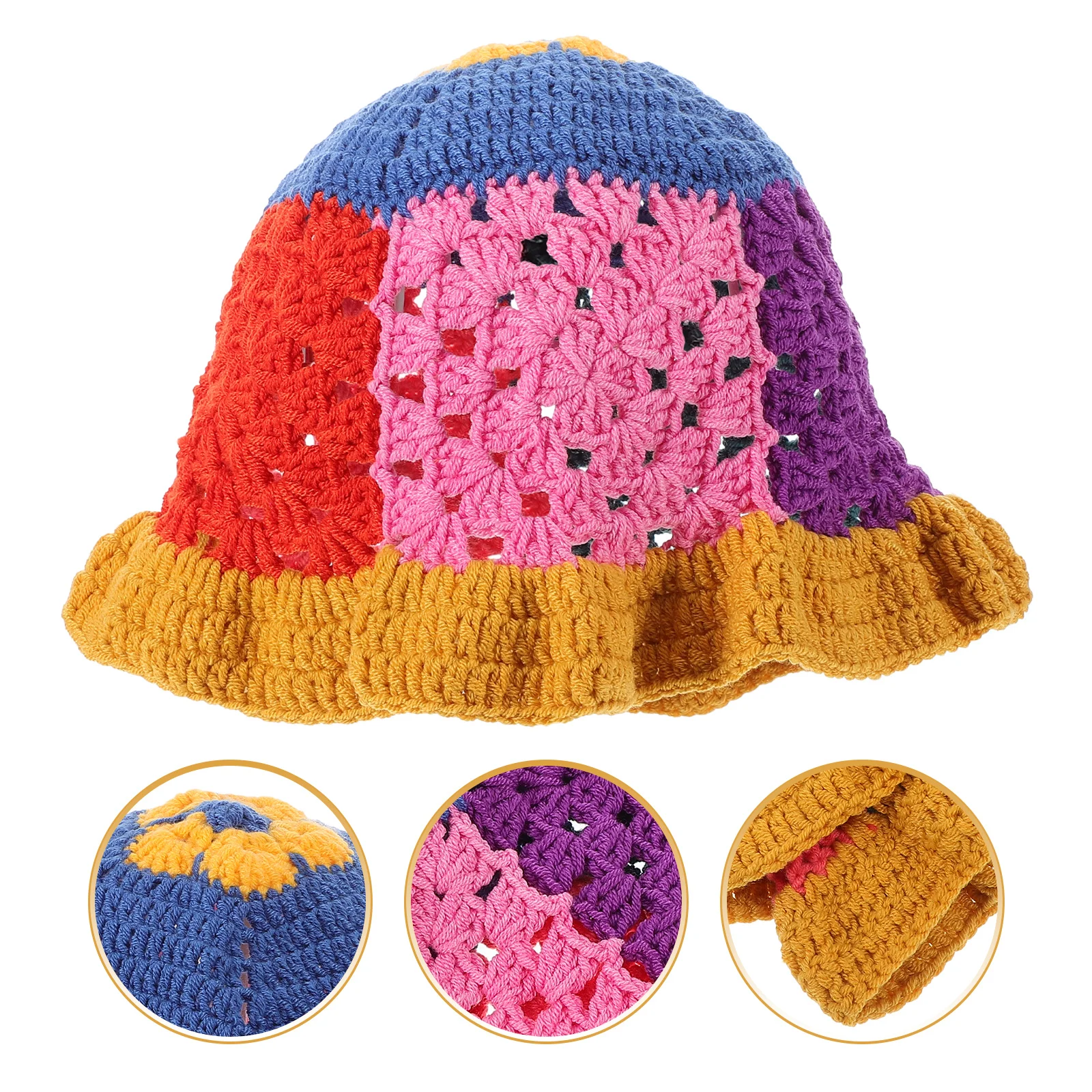 

Japanese Vintage Floral Crochet Bucket Hat Foldable Hollow Design Knitted Face Slimming Warm Autumn Winter Mustard Edge Ruffle