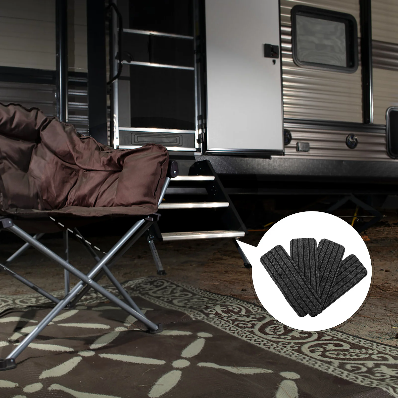 

4Pcs Rv Step Carpet Non Slip Camper Stair Rug Hook Loop Fastener 18.9x7 Travel Trailer Steps Stair Safety Cover Outdoor
