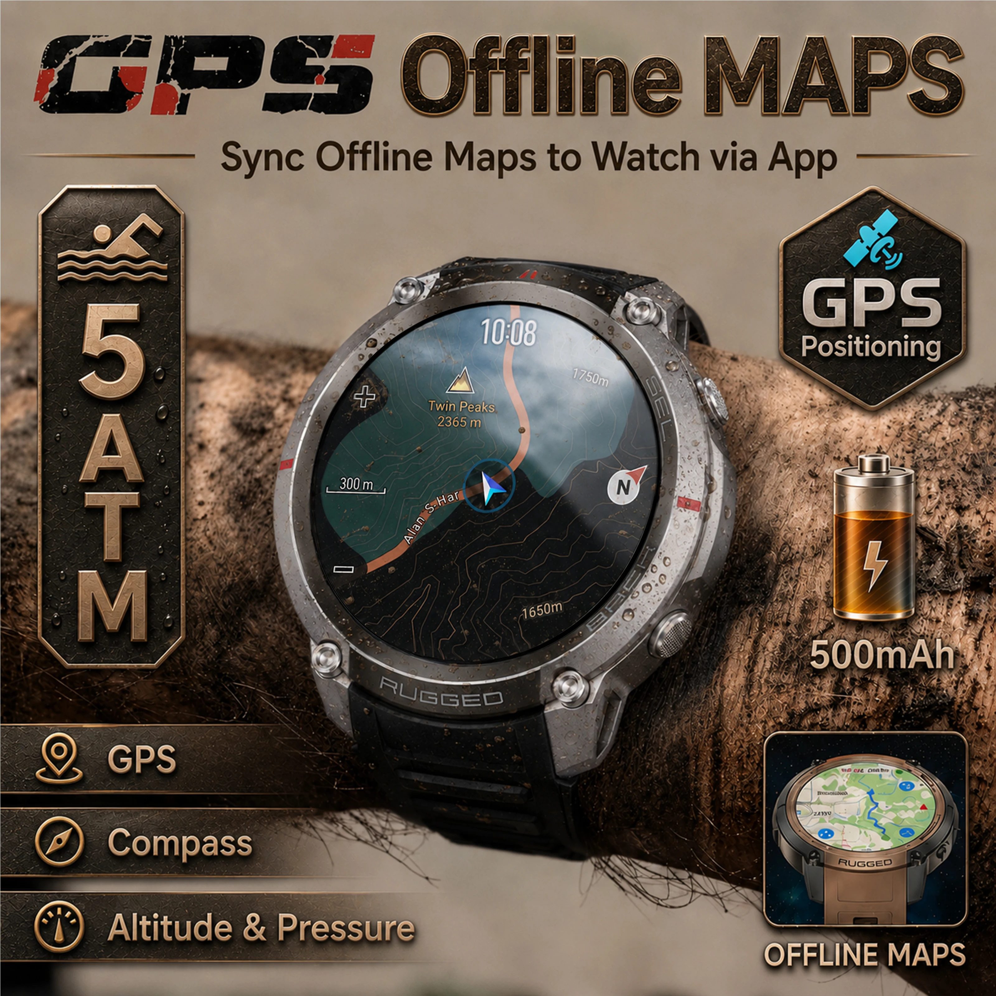 

2026 New Built-in GPS Offline Map Smart Watch 5ATMWaterproof 170+Sport Compass Barometric Altimeter 500mAh Battery Smartbracelet