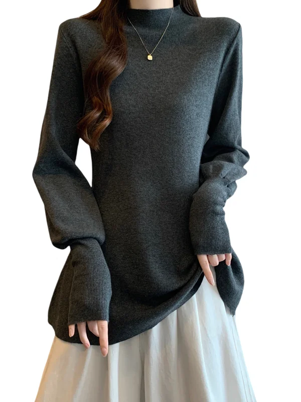 

Вязаный свитер больших размеров с высоким воротником и длинными рукавами, женская внутренняя одежда средней длины, облегающий топ для осени и зимы