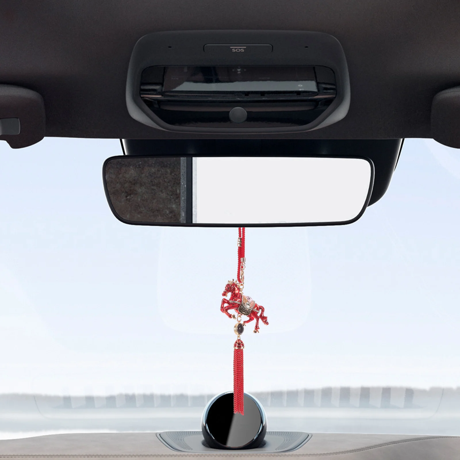

Chinese Rhinestone Horse Pendant Tassel Luxury Lucky Charm Car Rearview Mirror Hanging Decoration Spring Festival Fengshui