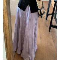 Purple Long Skirt For Women 2025 Spring Summer Medium Length Chiffon Cake Skirt Elegant Female A-liNE Pleated Sweet Long Skirts