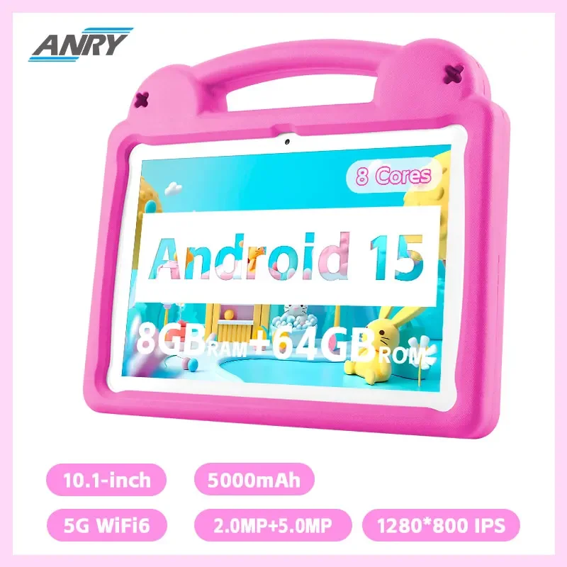 

ANRY 10.1 Inch Kids Tablet 8GB(4+4 Expand) RAM 64GB ROM CPU A523 2.0GHZ 5000Mah Octa-Core Learning Education Children's Tablets
