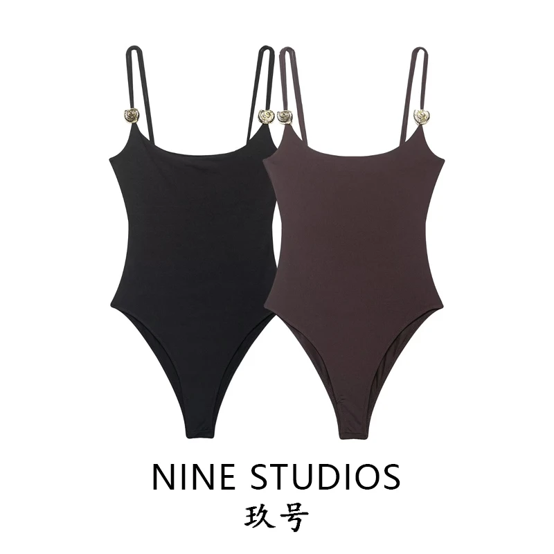 

NINE ZAR Women's Nylon Slim Fit One-Piece Suit Elastic Sexy High Waist ort Pants Commute Sle Pure Color Spring Collection