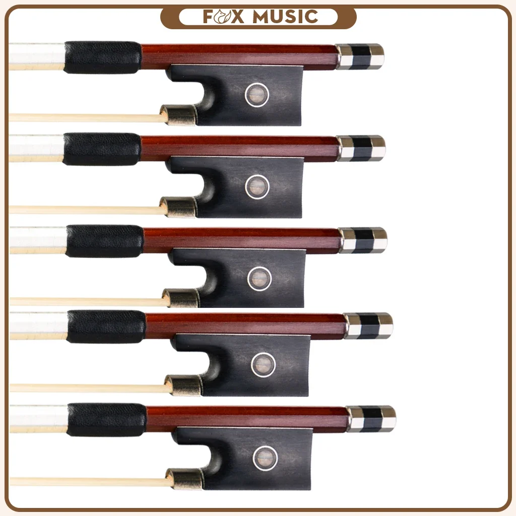 5pcs/1set Violin Bows 4/4-1/8 Octagonal Brazilwood Stick Ebony Frog Parisian Eye Inlay White Horsehair For Student Practice Use