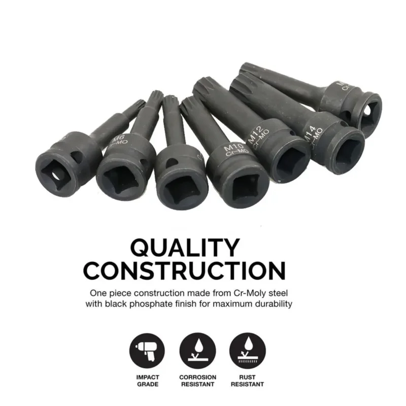 7pcs 3/8-Inch Drive Cr-Mo Metric Allen Hex Driver Impact Spline Bit Socket Set Size T20-T60 M5-M14