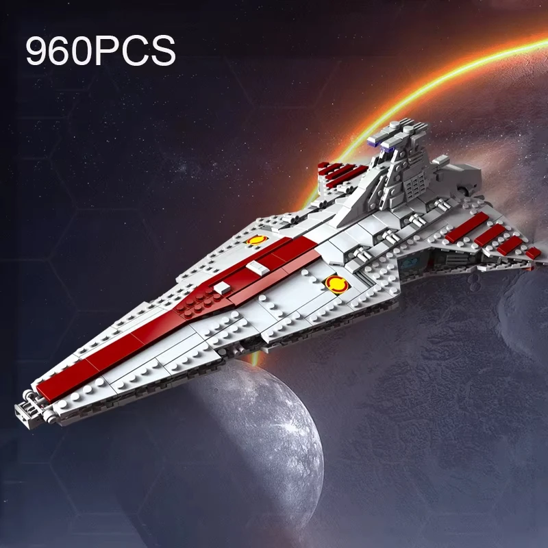 مجموعة بناء Galactic Empire Star Destroyer Venator مع حامل، طوب نموذج المركبة الفضائية DIY لمحبي البالغين، فكرة هدية المجمع