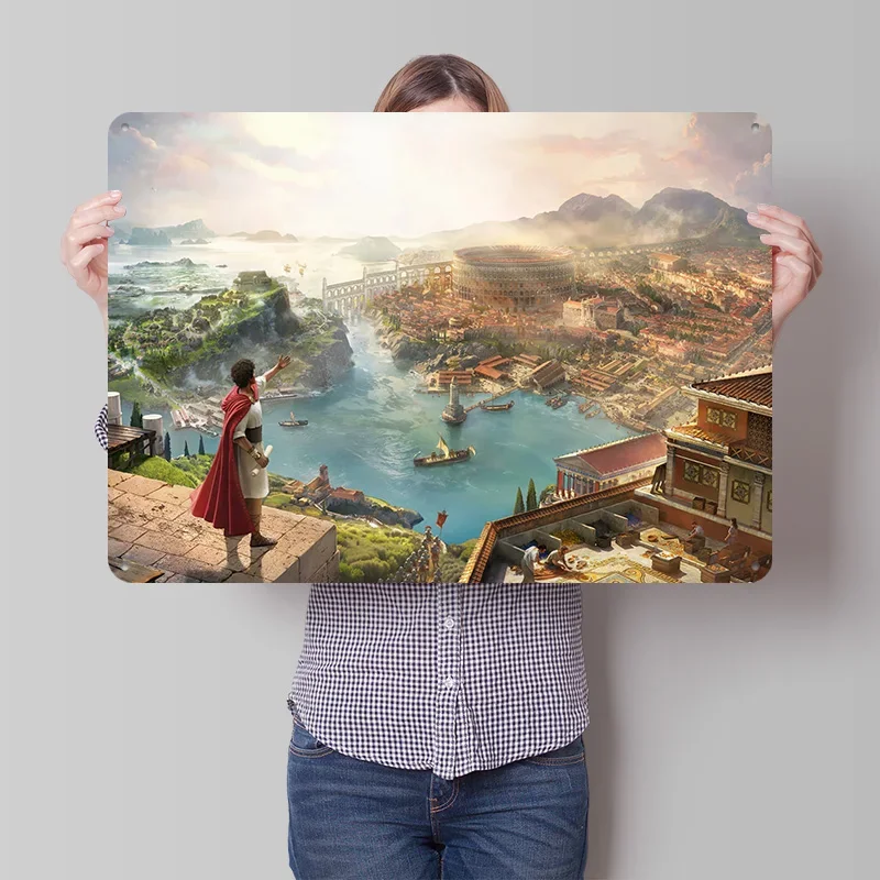 Ancient Roman Cityscape With Colosseum View Poster Retro 3D Printed Metal Signs Customized Wall Hanging Gift for House Tin Sign