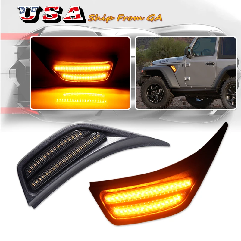 

Для Jeep Wrangler JL 2018 2019 2020 2021 для Gladiator JT Truck 2020 2021, светодиодный передний крыло, боковой габаритный фонарь, указатель поворота