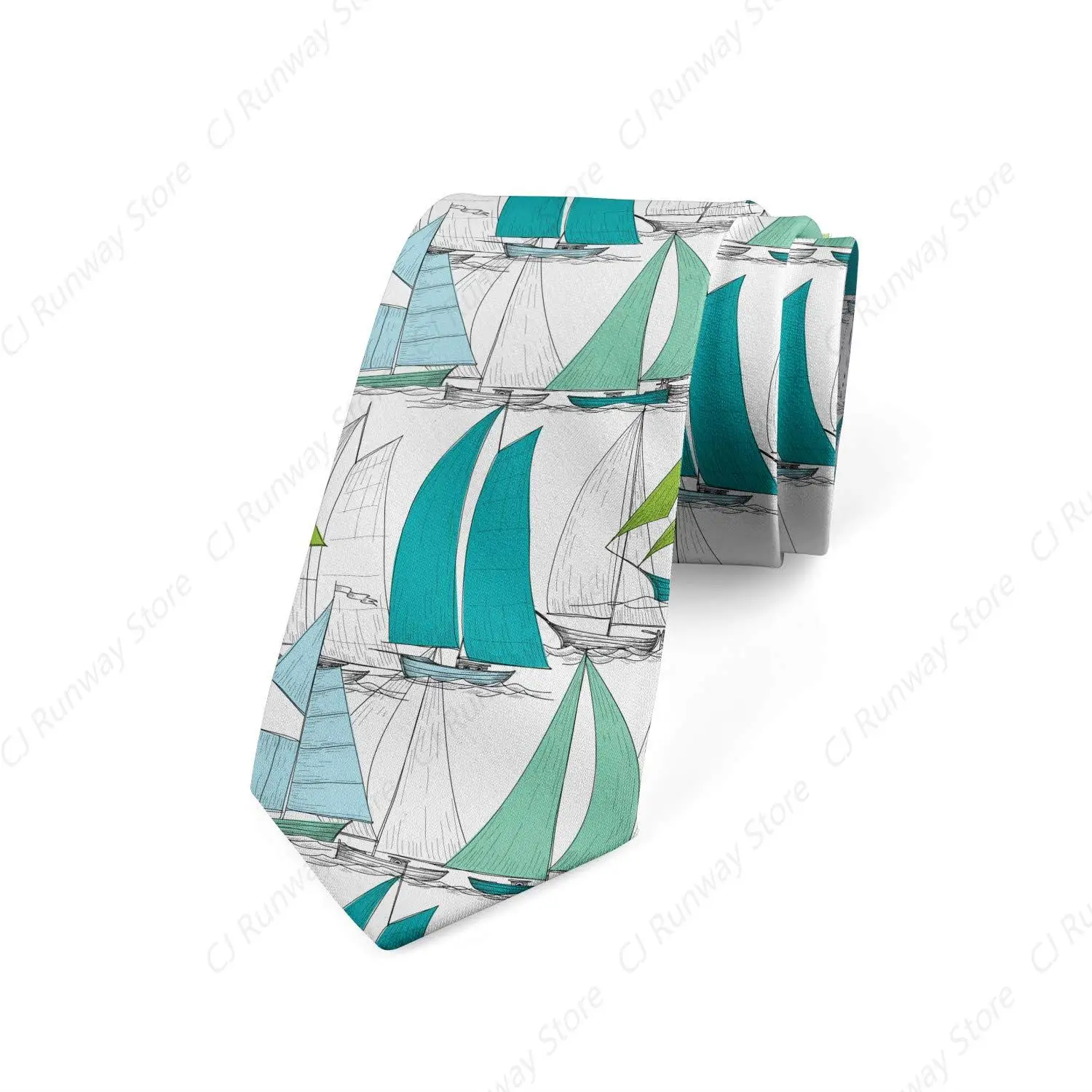 Men's Tie, Sailboats Racing Swelling, Necktie, 3.7