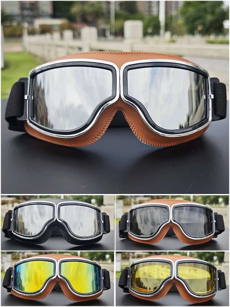AliExpress NONE Retro Windproof Helmet Riding Goggles, Breathable HD Lens Eyewear with Adjustable Strap for Outdoor Cycling
