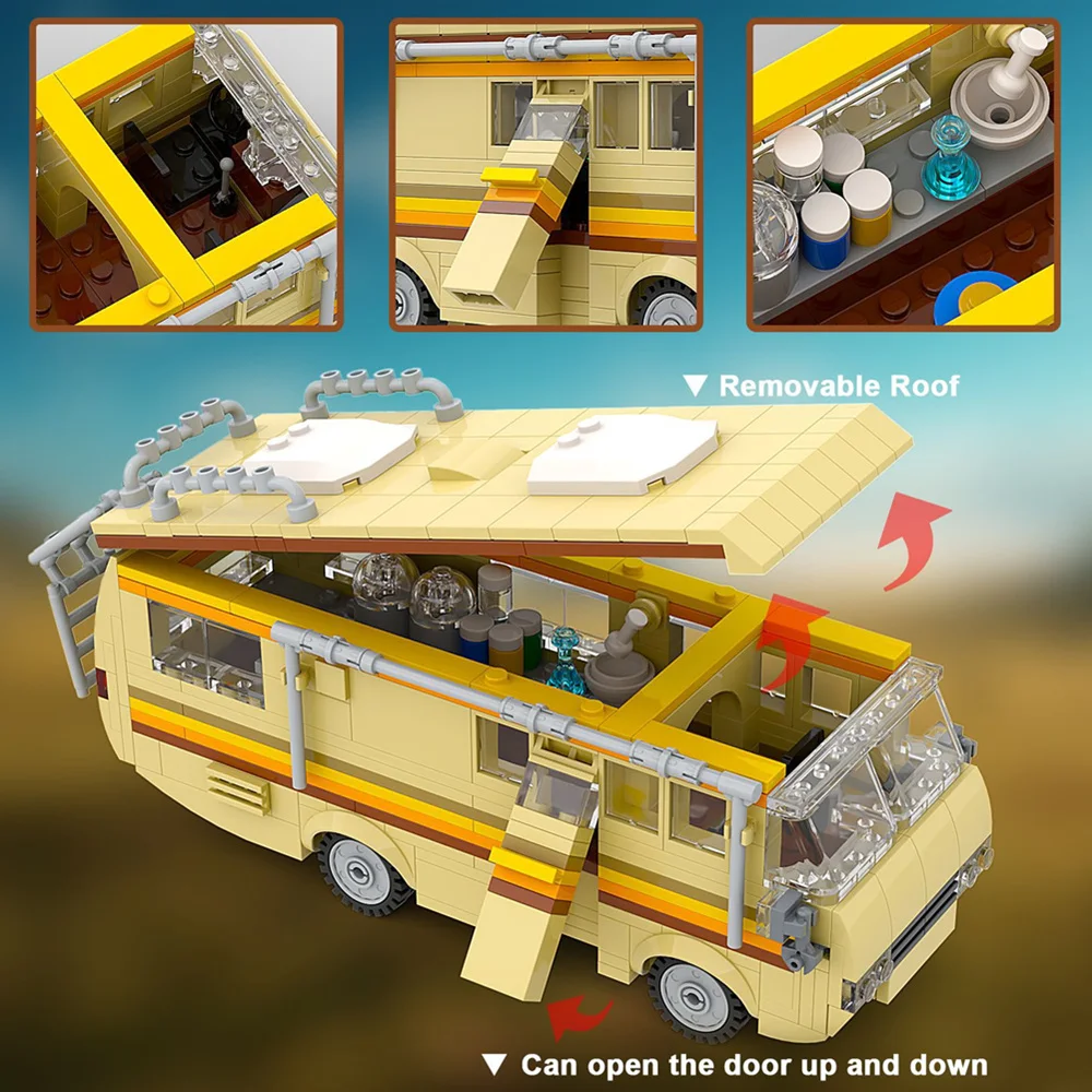 Technical Block American Drama Retro RV CAR Breaking Bad Cooking Lab Walter White Pinkman Model Building Brick Toys Gift