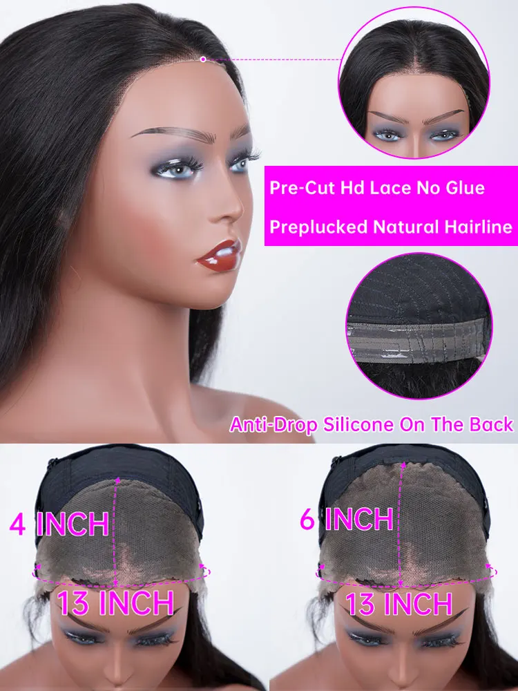 Glueless Wig Human Hair Ready To Wear 13x4 Straight Lace Front Wigs Natural Hairline Preplucked 40 Inch 13x6 Hd Lace Frontal Wig