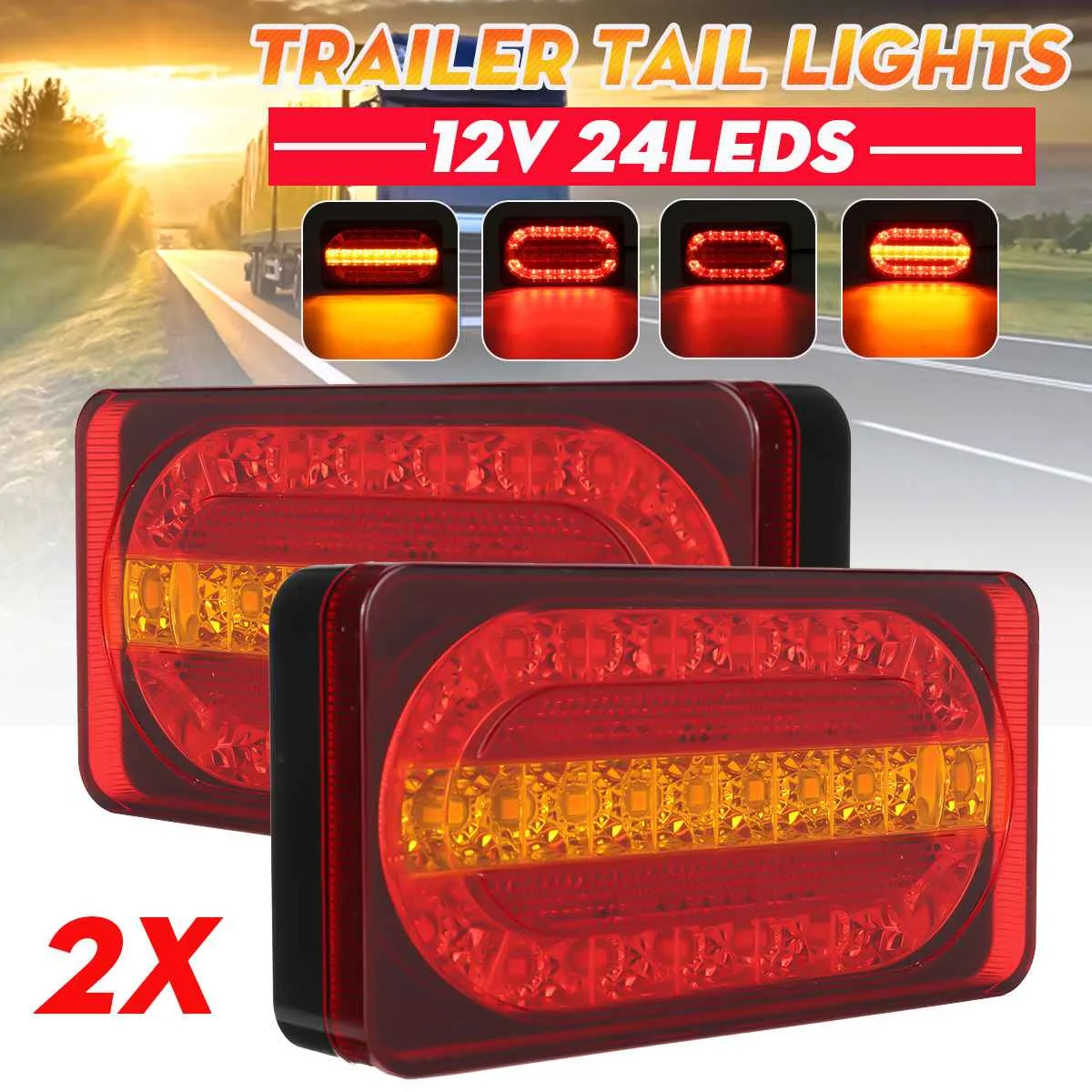 2pcs 12V Car Truck Tail Light Taillight Rear Brake Light Signal Lamp Indicator for Camper Trailer Lorry Bus Caravans