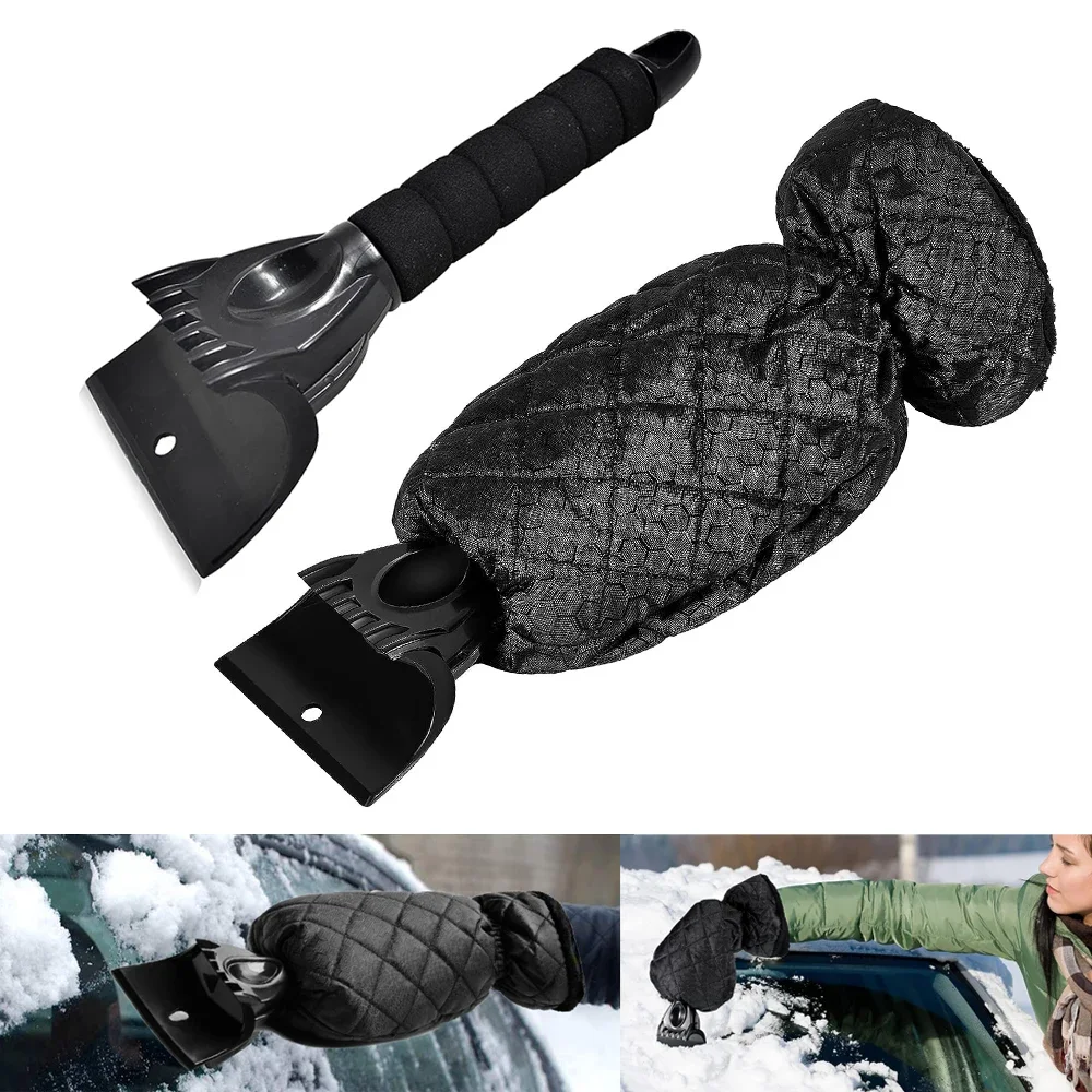 Car Windshield Ice Scraper Mitt Waterproof Snow Shovel Brush With Warm Gloves Scratch-Free Snow Removal Tools For Car Cleaning