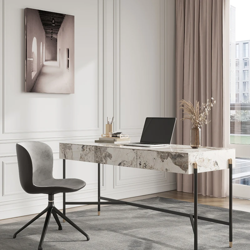 

Light Luxury and Bright Rock Tabletop Desk and Chair, Modern and Simple Study, Bedroom, Home Office Desk