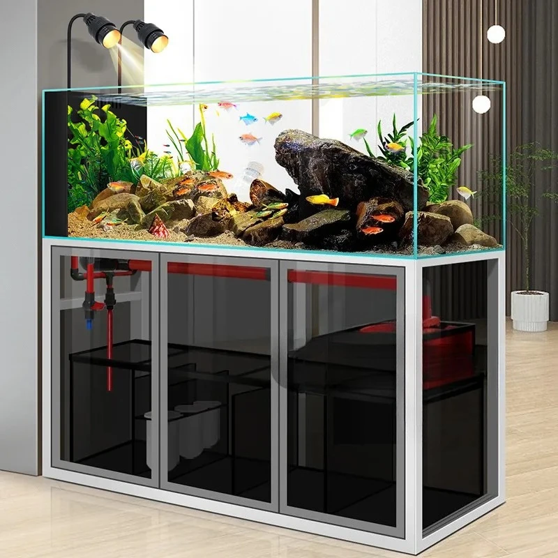 Ultra Clear Glass Bottom Filter Aquarium Tank for Living Room Home Ecological Landscaping Native Grass Fish Tank Water Free