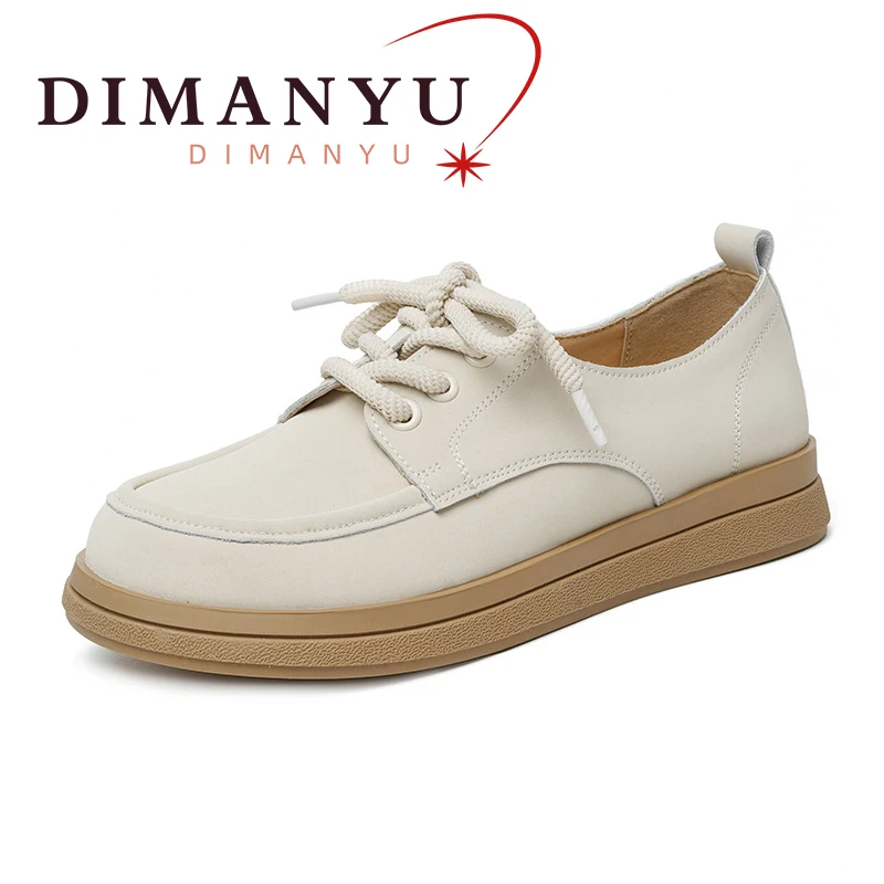 

DIMANYU Women's Loafers Genuine Leather 2024 Spring New Lace-up Student Shoes Soft Sole Non-slip Women's Shoes