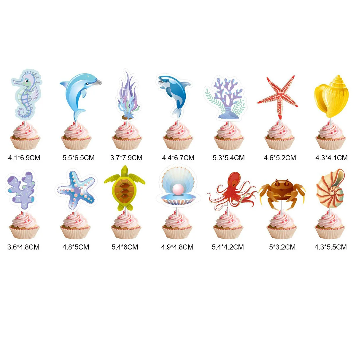 Mermaid Cake Topper Happy Birthday Wedding Dolphin Ocean Cupcake Toppers Decoration Baby Shower Kids Party DIY Baking Supplies