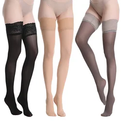 80D Velvet Lace Top Socks Thigh High Stockings Pantyhose With Anti-slip Silicone Band Pole Dance Club Party Hosiery Medias