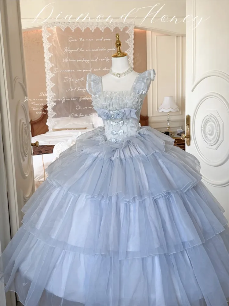 

Длинное и нежное платье синего цвета класса люкс для свадьбы или дня рождения