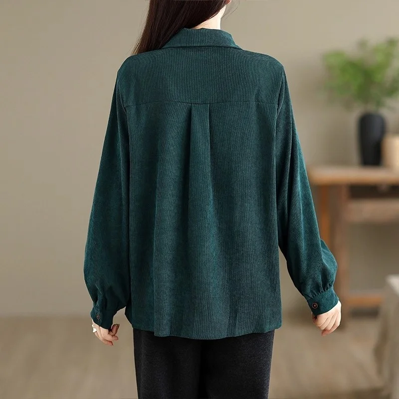 Corduroy Shirt Jacket For Women 2025 Simple Lapel Single Breasted Casual Loose Versatile Design Trendy Top w787 3