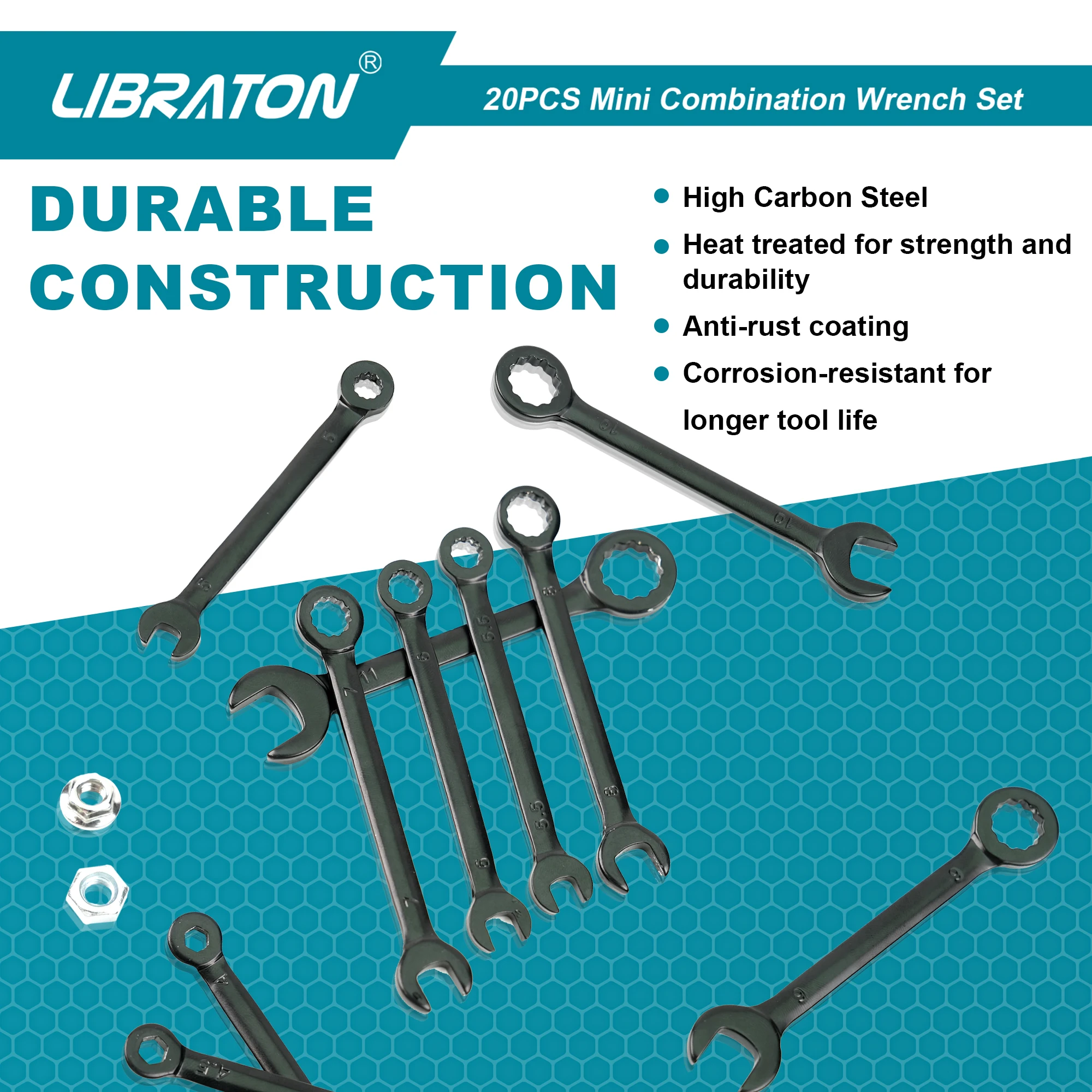 LIBRATON Mini Wrench Set, Metric SAE Midget Combination Wrench Set, 4-11mm & 5/32\